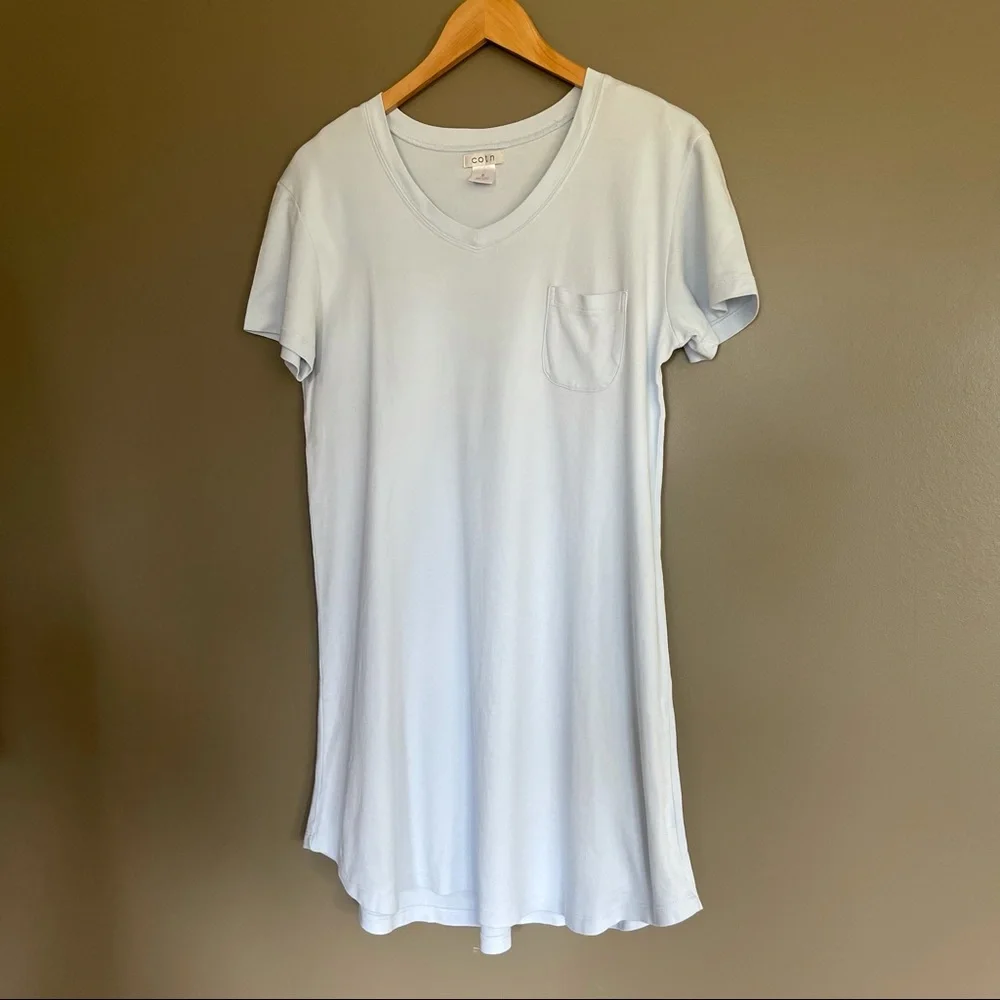 Cotn Collection Classic V-Neck Short Sleeve Gown in‎ Classic Blue Size Small